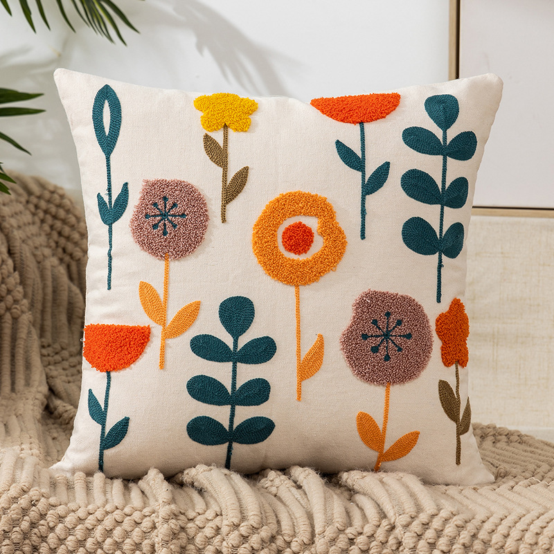 Embroidered Flower Plant Pillow